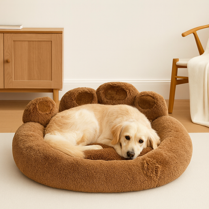 Cama Nuvem Pet Calmante em Algodão Lavável com Cabeceira de Patas