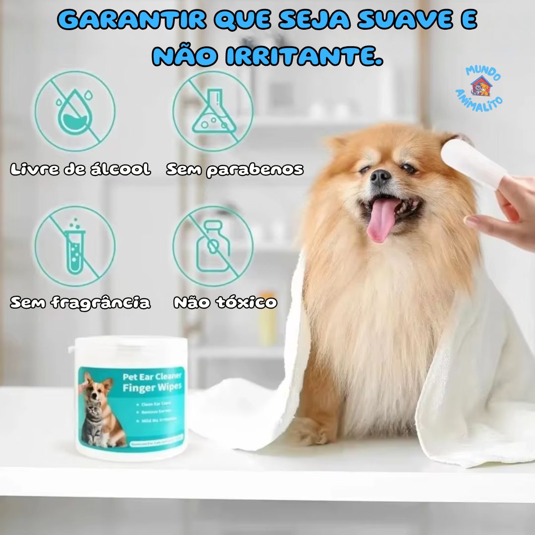 Lenços Umedecidos para Limpeza de Orelhas para Cães