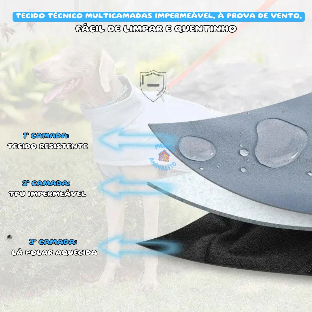 Jaqueta Impermeável com Forro de Lã para Cachorros