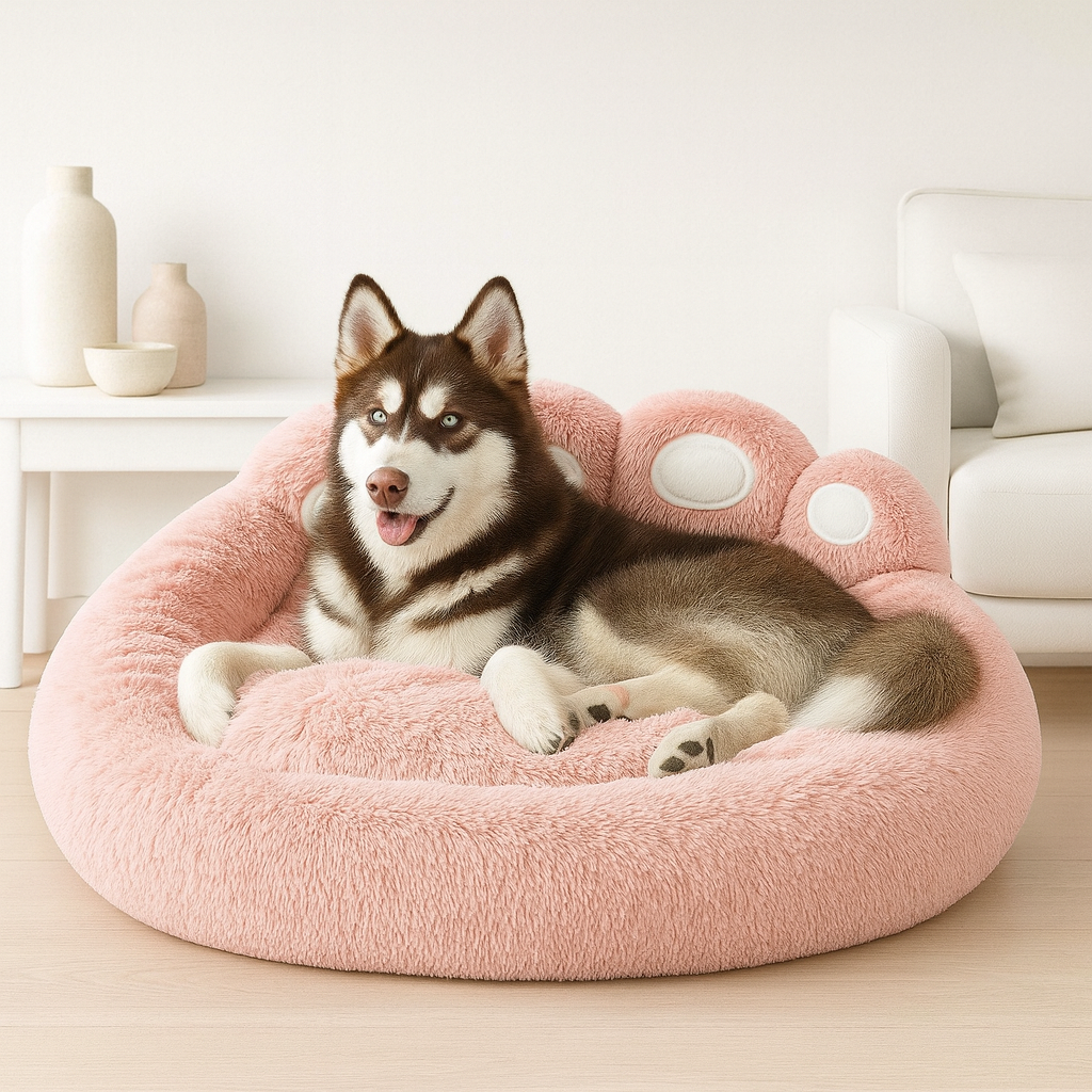 Cama Nuvem Pet Calmante em Algodão Lavável com Cabeceira de Patas