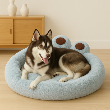 Cama Nuvem Pet Calmante em Algodão Lavável com Cabeceira de Patas