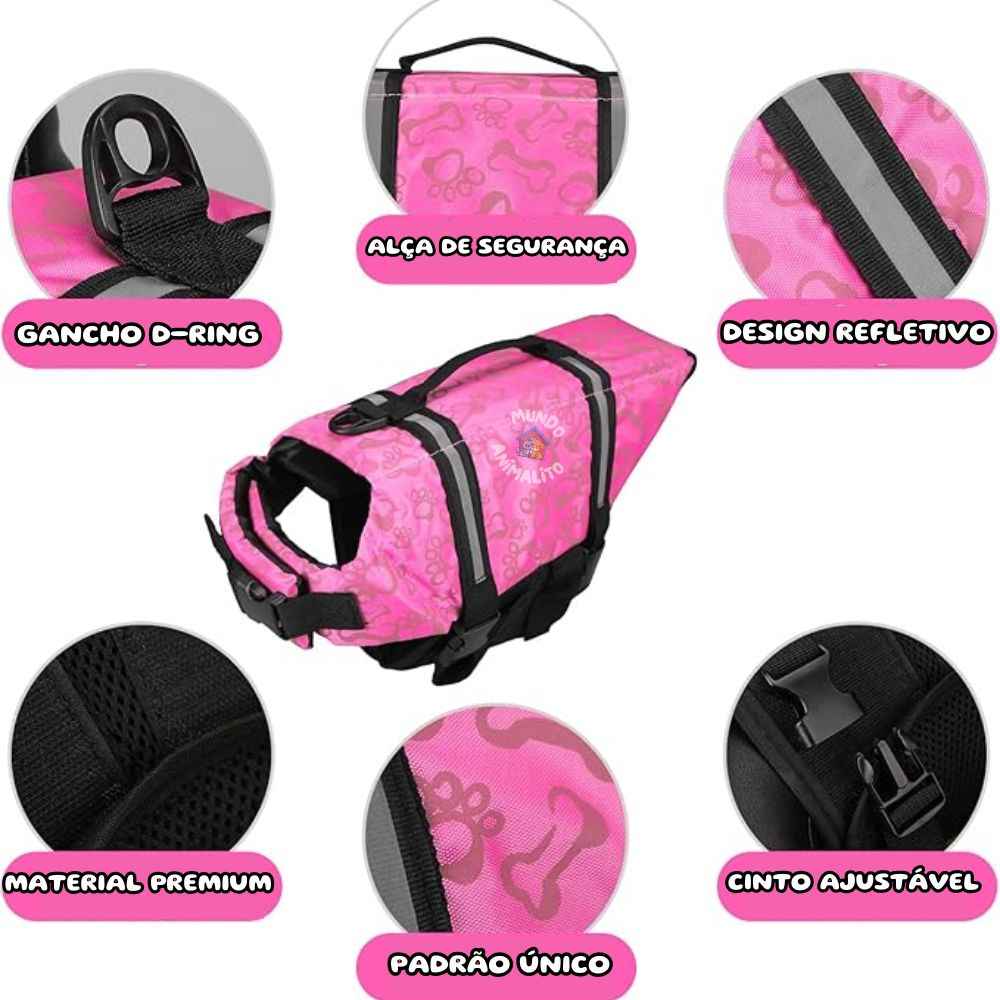 Colete Salva Vidas para Cachorros de Poliéster e Ajustável