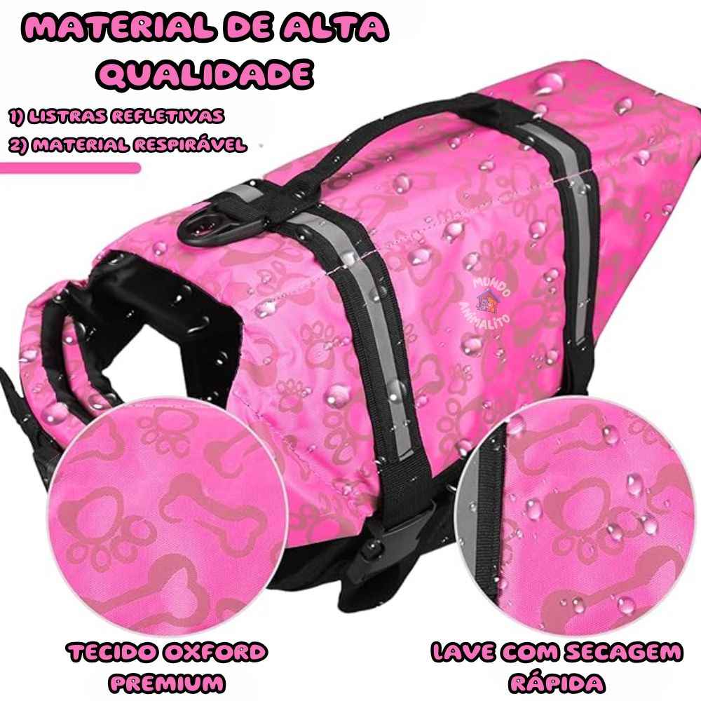 Colete Salva Vidas para Cachorros de Poliéster e Ajustável