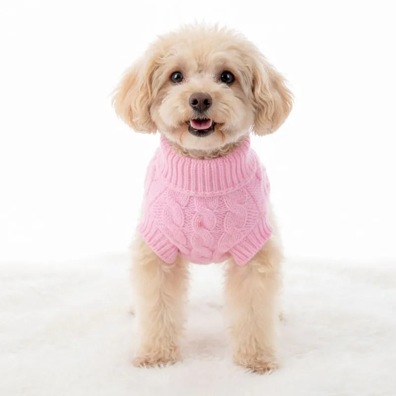 Suéter de Tricô com Gola para Cachorro - Roupa de Frio Pet