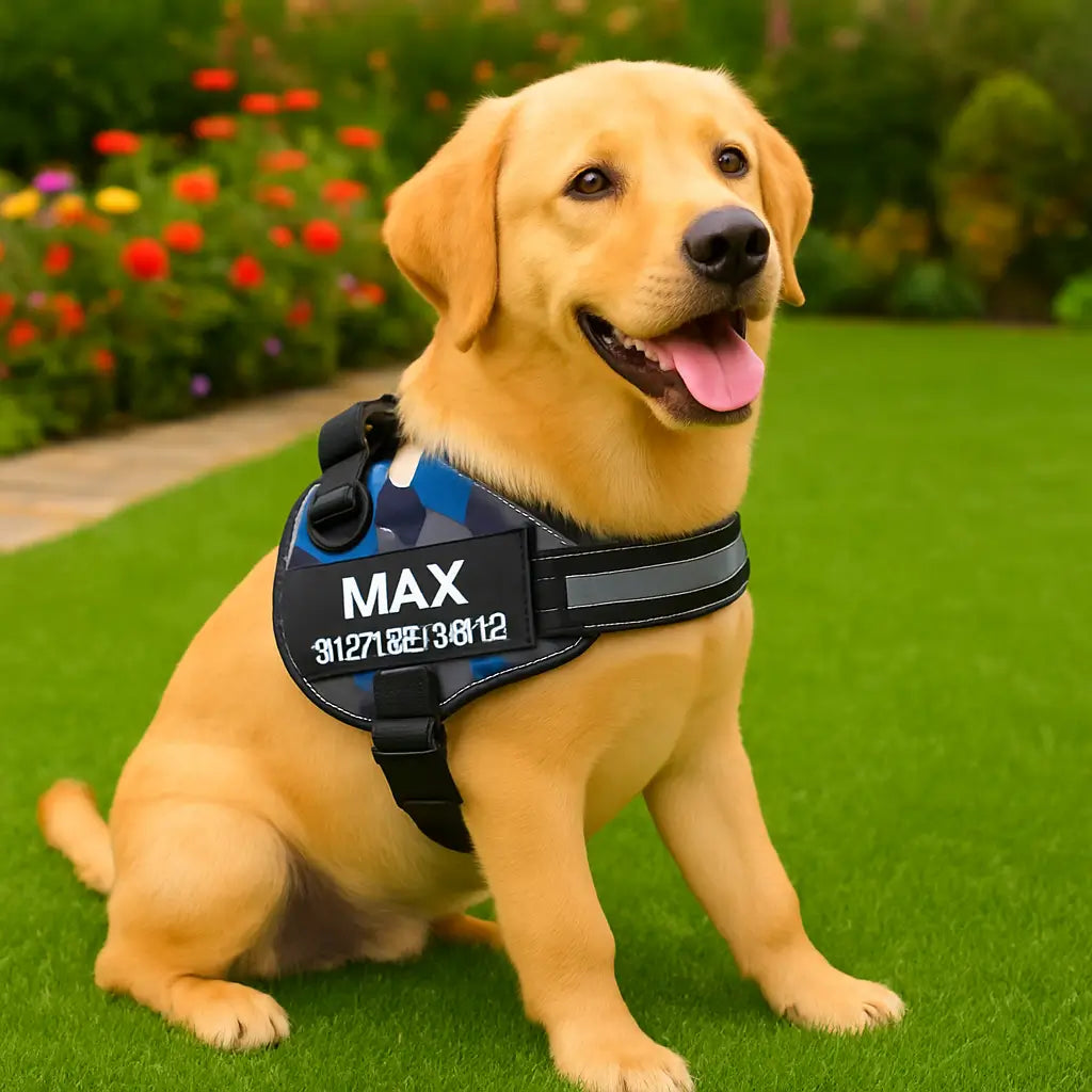 Coleira Peitoral Ajustável, Personalizável com Nome e Número de Telefone - Safe Buddy