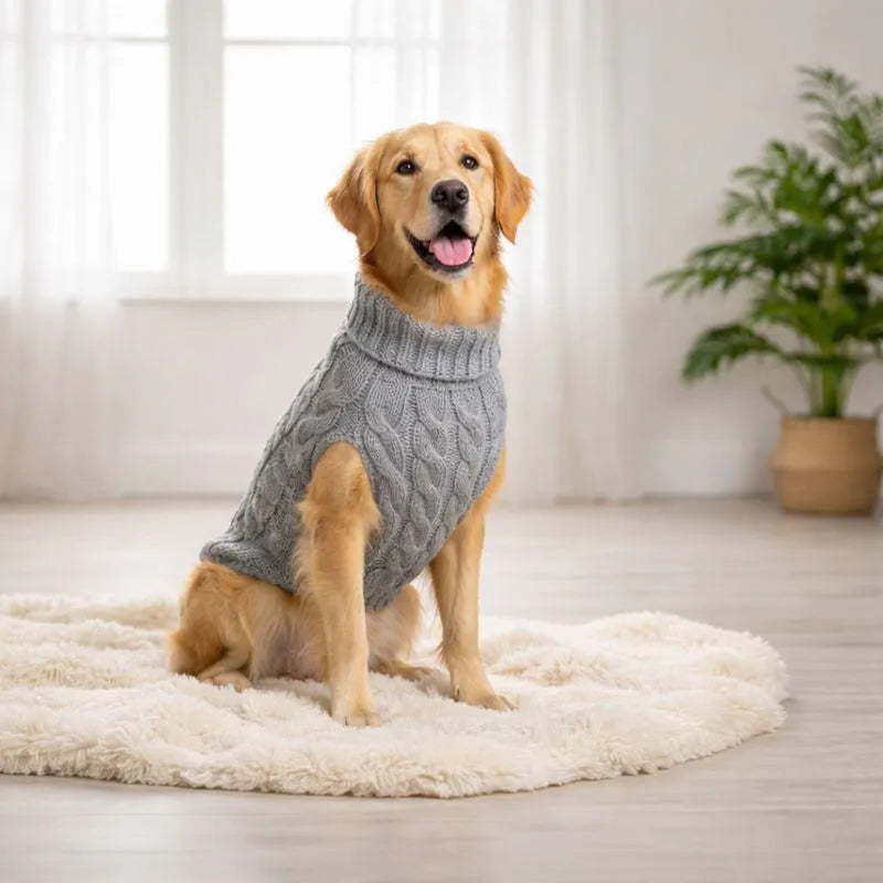 Suéter de Tricô com Gola para Cachorro - Roupa de Frio Pet