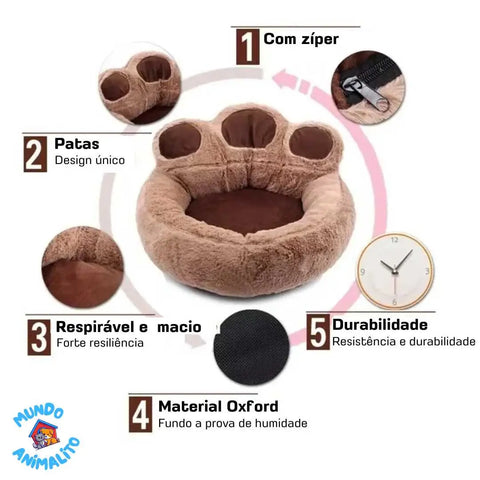 Cama para Cachorros e Gatos Peluciada Lavável com Zíper 3 Patas