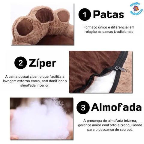 Cama para Cachorros e Gatos Peluciada Lavável com Zíper 3 Patas