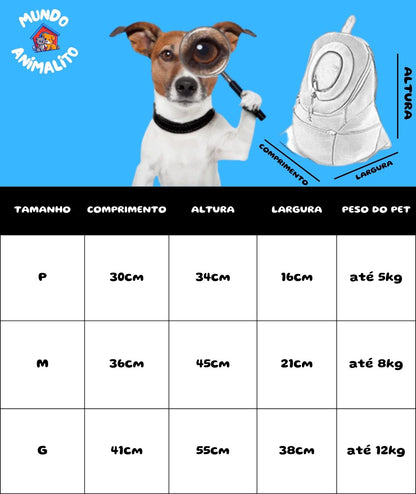 Mochila Canguru para Cachorro — Transporte Frontal e Traseiro Até 12 kg