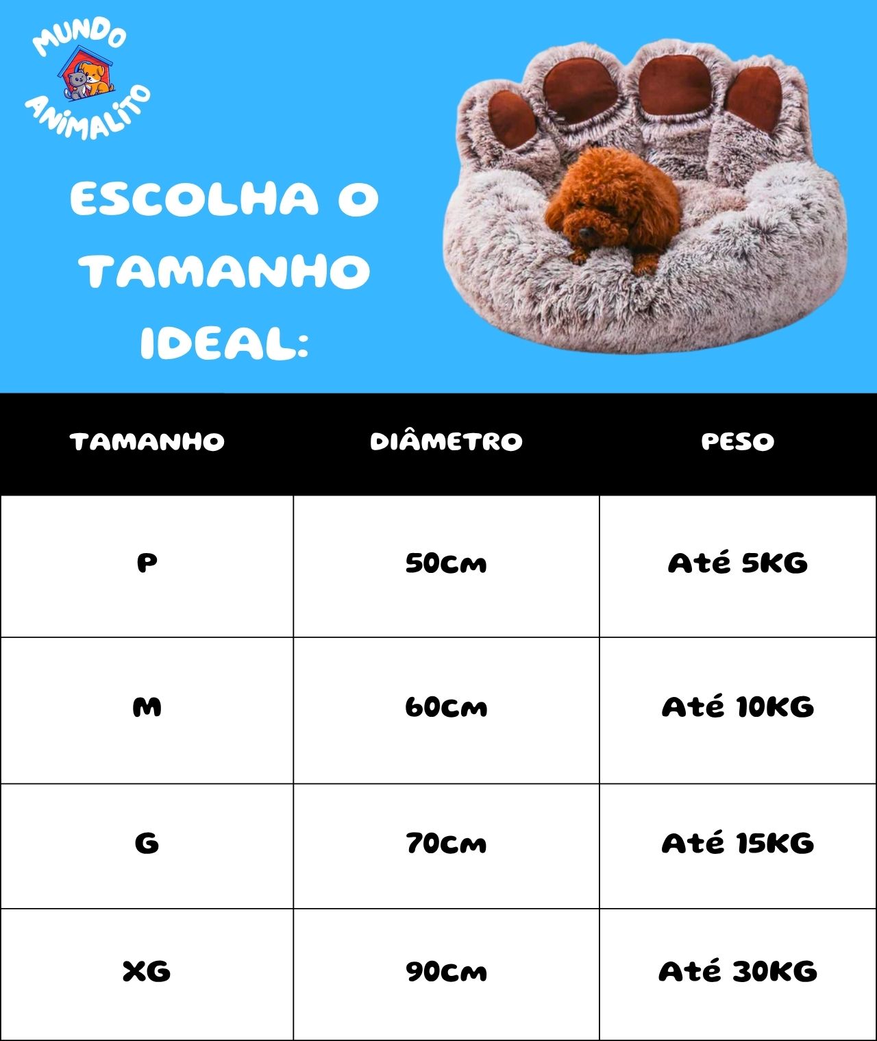 Cama Nuvem Redonda com Quatro Patas – Lavável, Macia e Aconchegante para Cães de Pequeno a Grande Porte