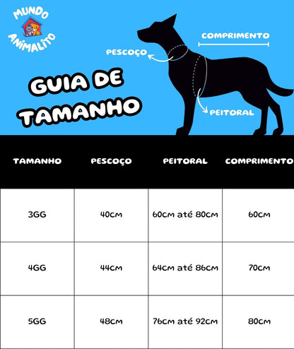Casaco Impermeável 100% Algodão com Gola Alta para Cachorros Galgos