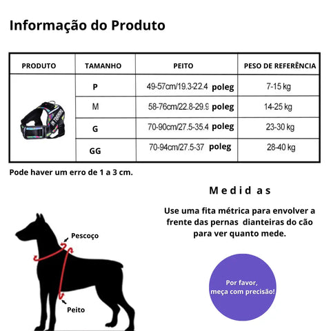 Peitoral Personalizado para Cachorros - Anti puxão e Ajustável