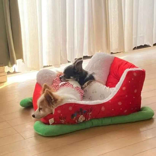 Christmas Plush Sled Bed for Dogs and Cats