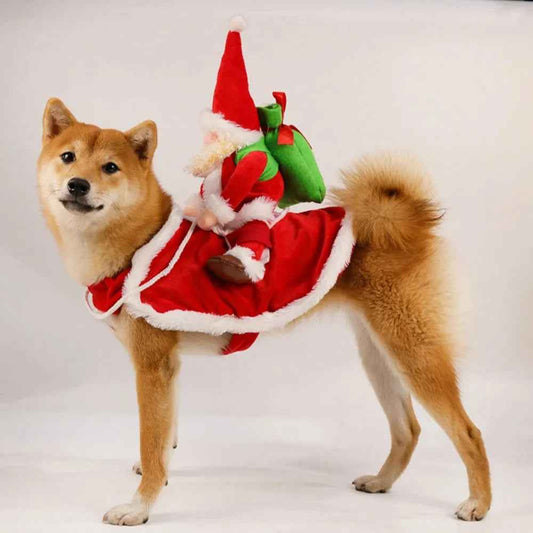 Natal cão traje engraçado natal papai noel equitação em cão animal de estimação gato férias roupa vestir-se para o dia das bruxas natal