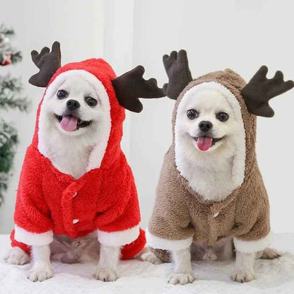 Hoodies do Natal para cães pequenos e médios, roupa do animal de estimação, roupa quente, alces, revestimento de Santa Claus, gato, inverno