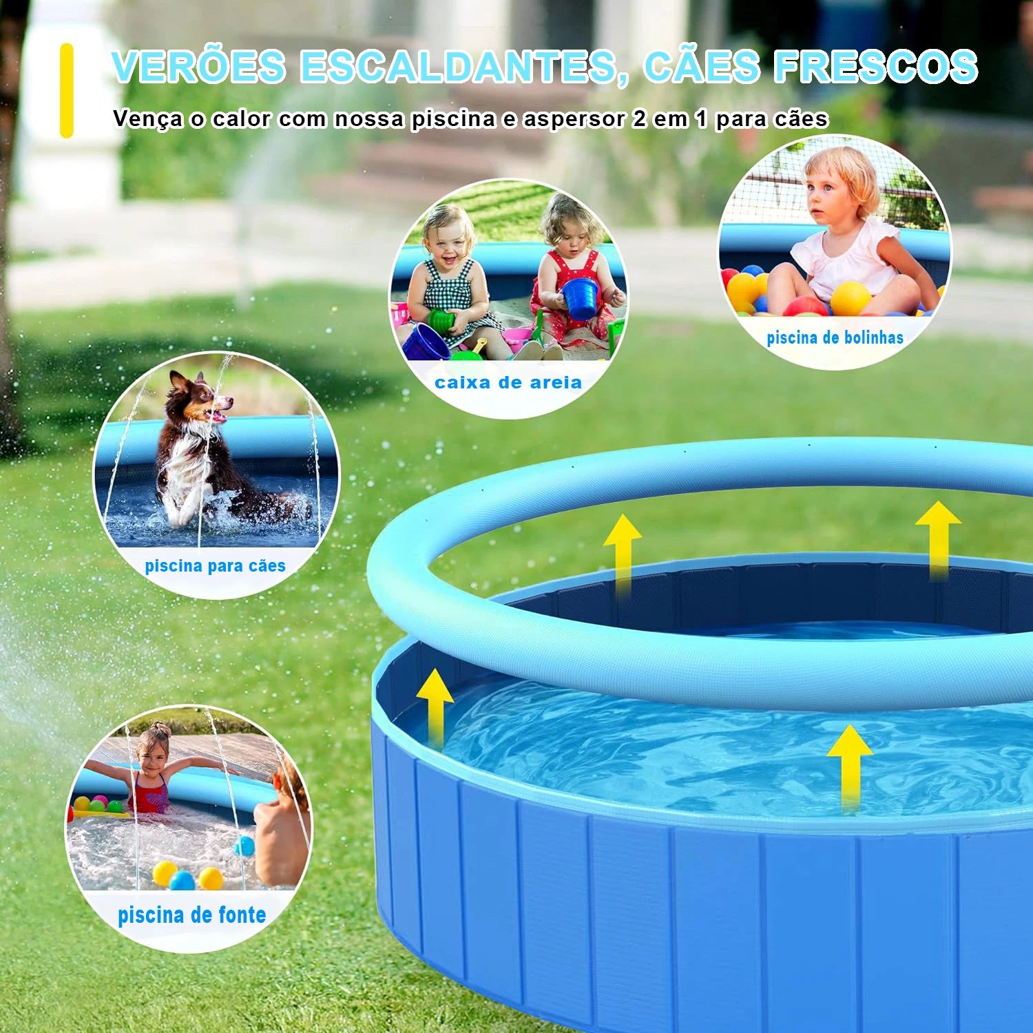 Piscina para Cachorros - PVC, Dobrável, com Chafariz