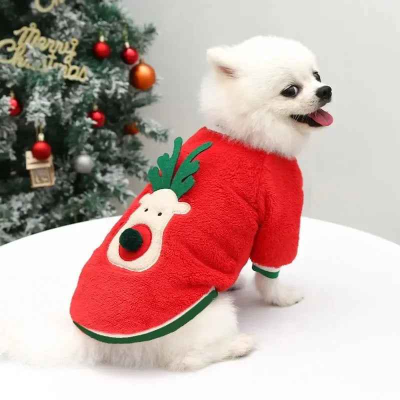 Hoodies do Natal para cães pequenos e médios, roupa do animal de estimação, roupa quente, alces, revestimento de Santa Claus, gato, inverno