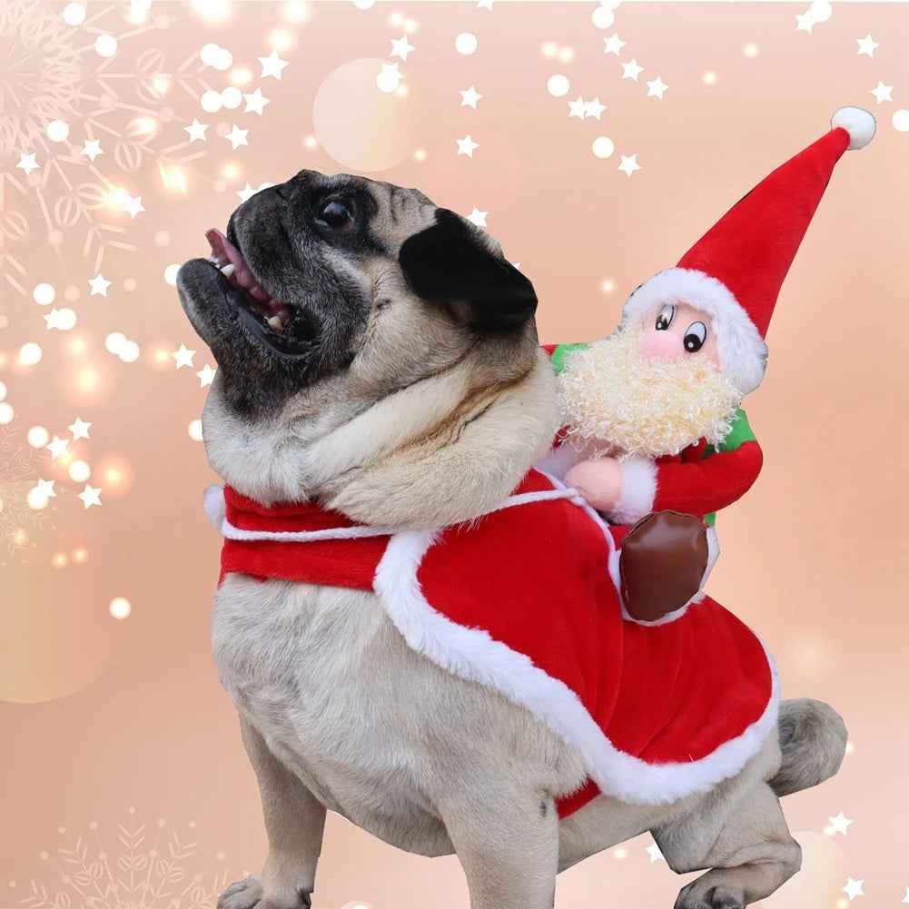 Cão de estimação traje de natal cão gato inverno casaco com capuz roupas natal papai noel festa de halloween roupas para animais de estimação pug disfraz