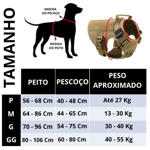 Peitoral Militar Anti Puxão Tático e Reforçado para Cães