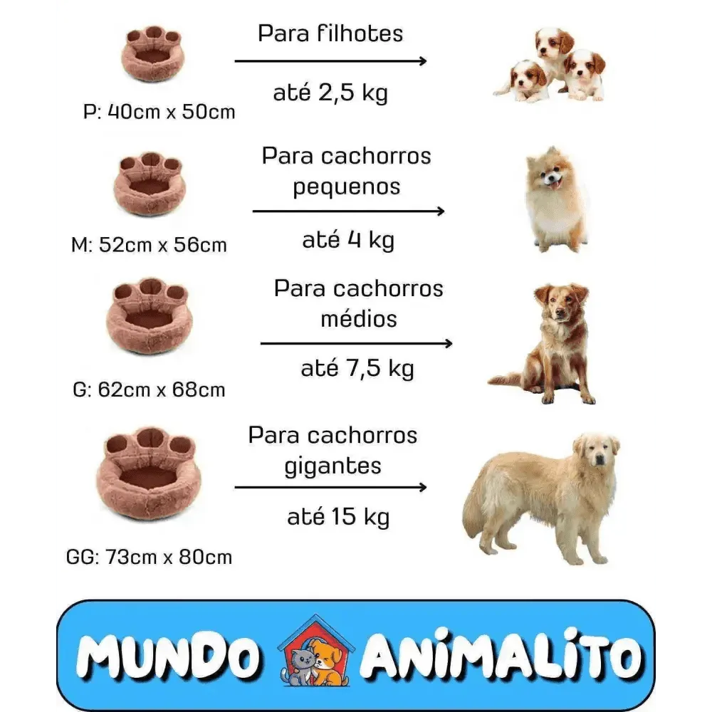 Cama para Cachorros e Gatos Peluciada, Lavável com Zíper 3 Patas - Mundo Animalito