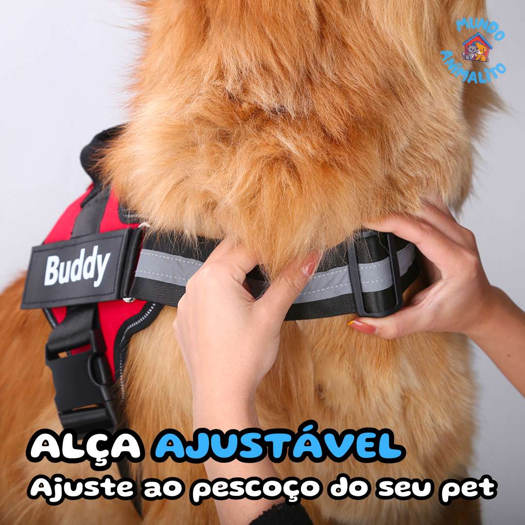 Peitoral Personalizado com Nome e Telefone, Ajustável e Refletivo - Safe Buddy