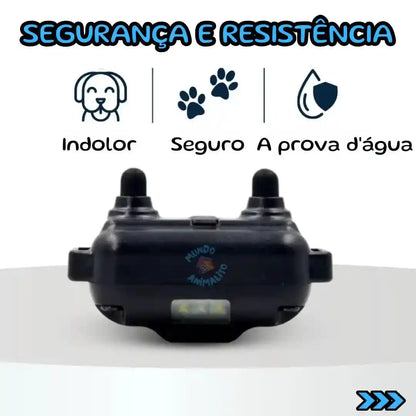Coleira de adestramento para cachorros preta, indolor, segura e à prova d'água, em destaque.