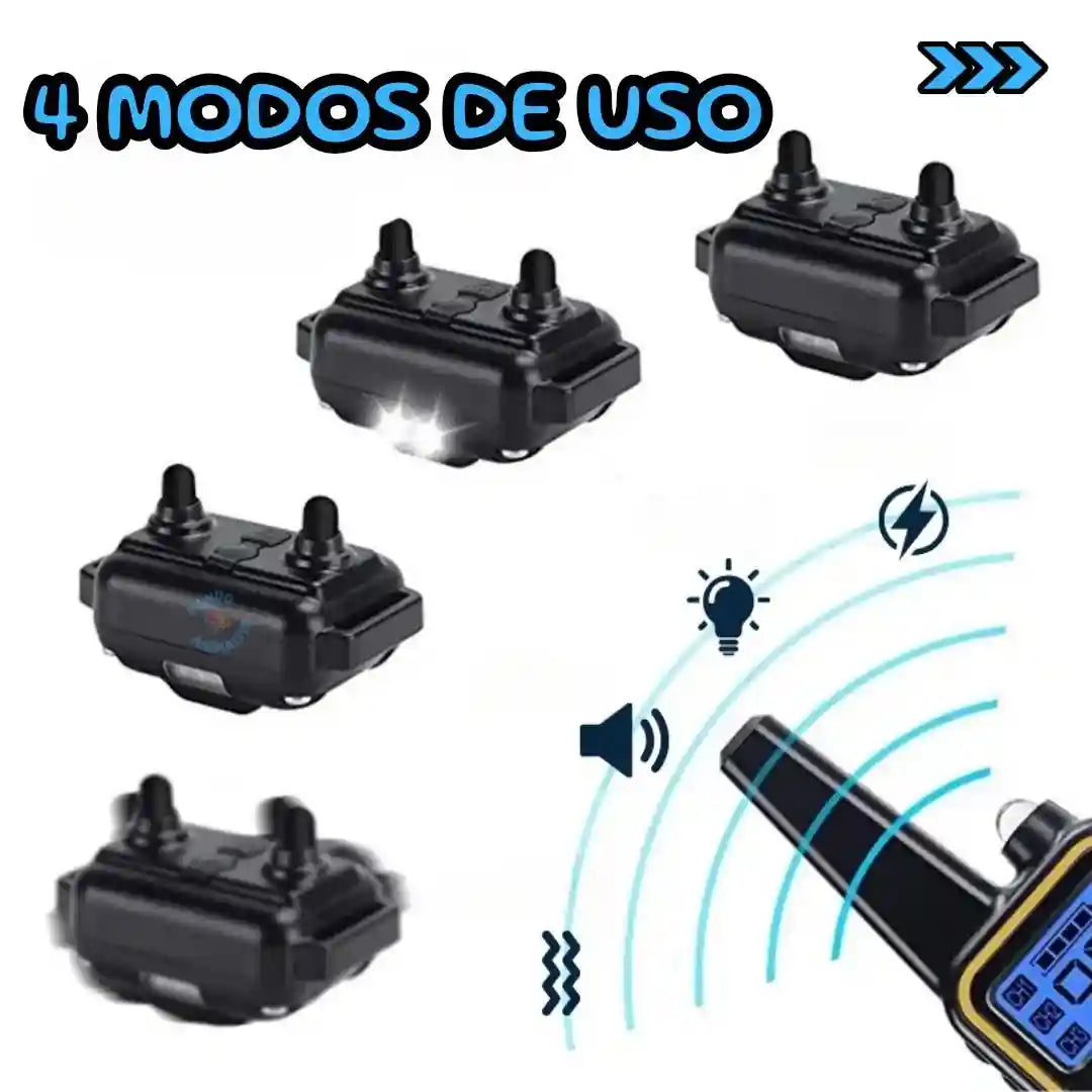 Coleira de adestramento para cachorro, quatro modos de uso, controle remoto digital.