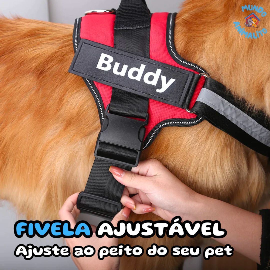 Coleira Peitoral Ajustável, Personalizável com Nome e Número de Telefone - Safe Buddy Edição Limitada
