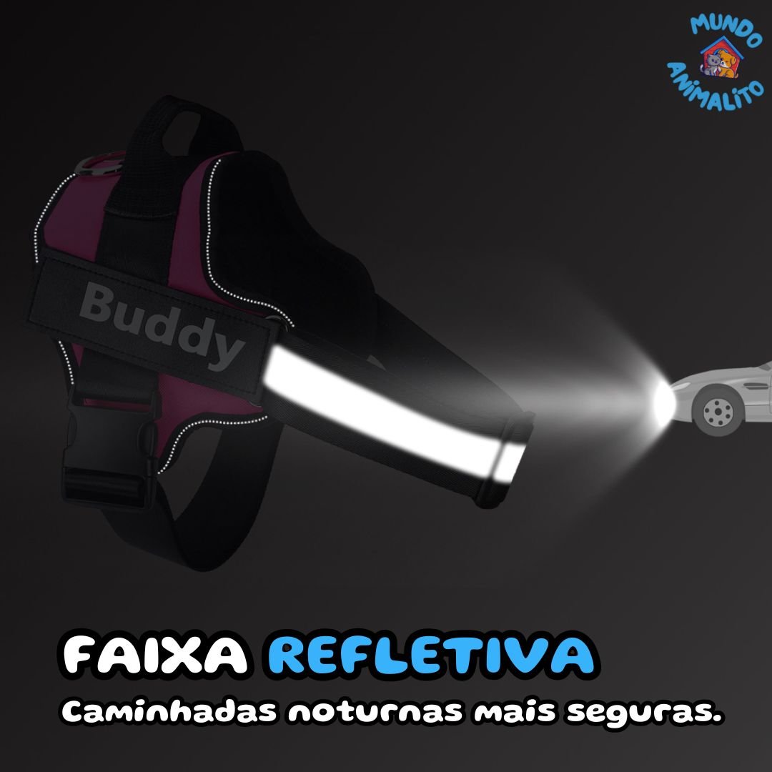 Coleira Peitoral Ajustável, Personalizável com Nome e Número de Telefone - Safe Buddy Edição Limitada