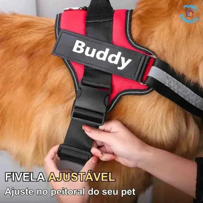 Peitoral Personalizado Para Cachorro Ajustável e Refletivo - Safe Buddy - Mundo Animalito