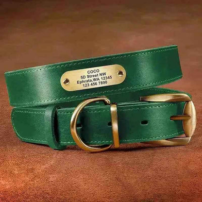 Coleira Personalizada de Couro com Nome, Telefone e Endereço para Cachorros - Mundo Animalito