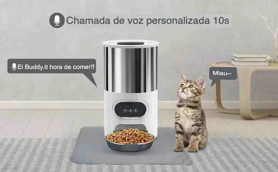 Comedouro Automático de 4,5L para Cães e Gatos com Wi-fi, Timer e Gravador de Voz - Mundo Animalito