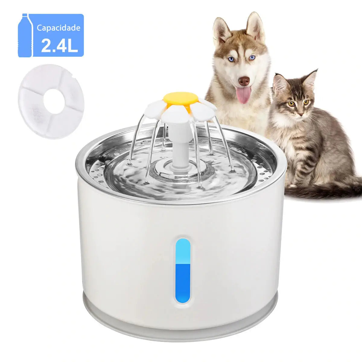 Bebedouro Fonte De Água Automático com Tampa Inoxidável Para Gatos