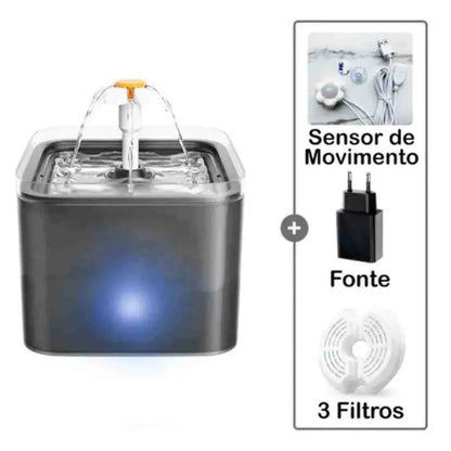 Fonte de água para gatos e cachorros com sensor de Movimento, LED e filtro de 4 camadas - Mundo Animalito