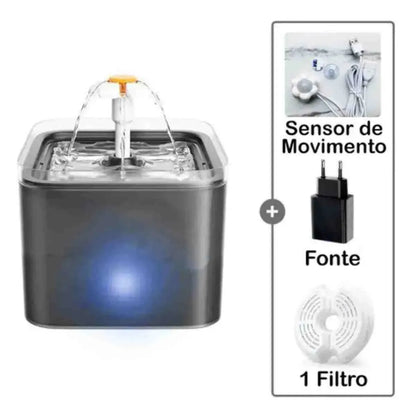 Fonte de água para gatos e cachorros com sensor de Movimento, LED e filtro de 4 camadas - Mundo Animalito