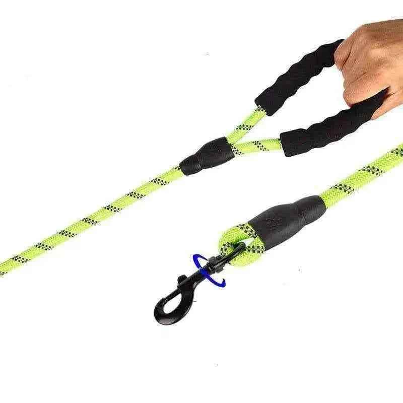 Guia retrátil ajustável para cães com alça acolchoada e mosquetão, cor amarela fluorescente