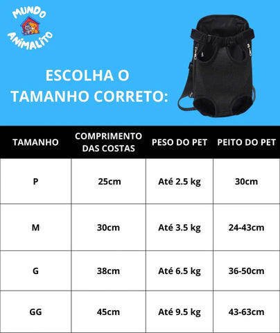 Mochila Canguru para Transporte de Cachorro Até 9,5kg