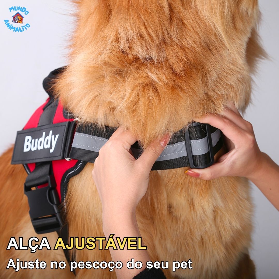 Peitoral Personalizado Para Cachorro Ajustável e Refletivo - Safe Buddy - Mundo Animalito