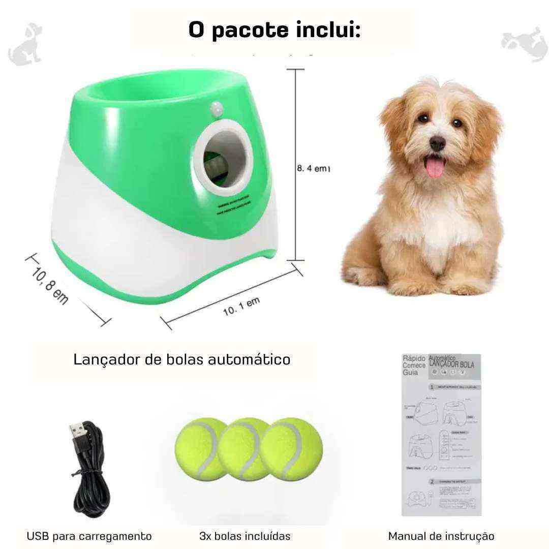 Lançador de Bola Automático Para Cães + 3 Bolas de Brinde + USB - Mundo Animalito